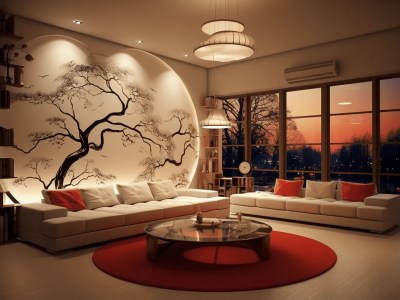 Living Room With A Large Tree On The Ceiling