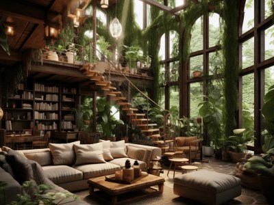 Living Room With A Lot Of Plants And Hanging Plants