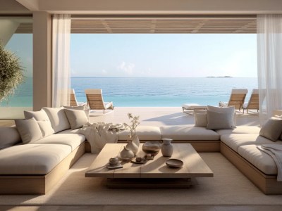 Living Room With A Sea View In The Background