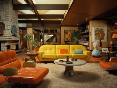 Living Room With A Set Of Colorful And Retro Furniture