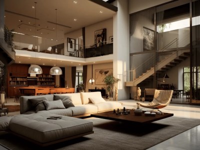 Living Room With A Staircase In The Middle Of This