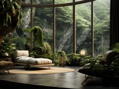 Living Room With A View Of The Jungle 3D Rendering Stock