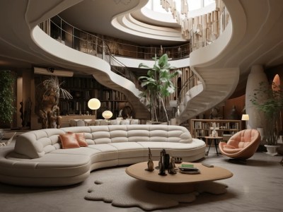 Living Room With An Amazing Spiral Staircase