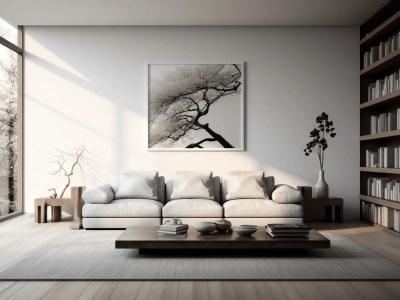 Living Room With An Image Of A Tree On It