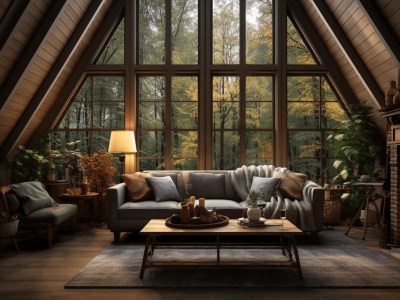 Living Room With Big Windows And A Fireplace Is Showing In This Image