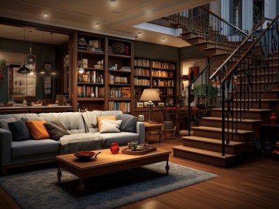 Living Room With Books And Open Spaces