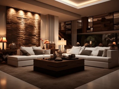 Living Room With Furniture And Lighting