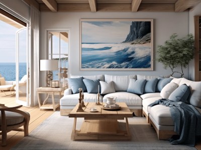 Living Room With Furniture Overlooking A Beach And Ocean View