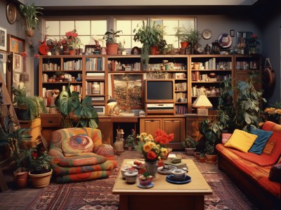 Living Room With Lots Of Bookshelves And Plants