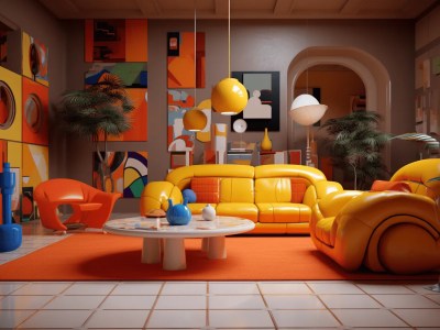Living Room With Orange And Yellow Furniture