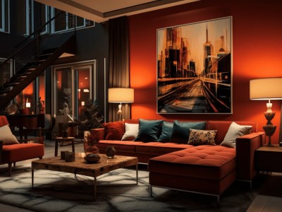 Living Room With Orange Wall Paint