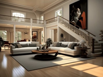 Living Room With Stairs In White