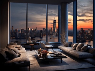 Living Room With Sunset View Of New York