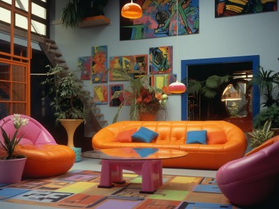 Livingroom With Couches, A Colorful Wall
