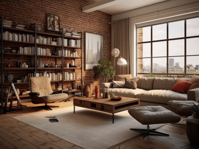 Loft Apartment Living Room With Brick Wall