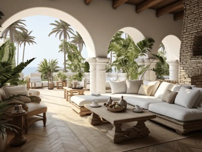 Lounge With White Sofas And Palm Trees