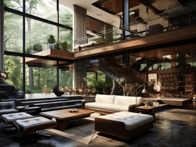 Luxurious Interior With Huge Windows And Oak Deck