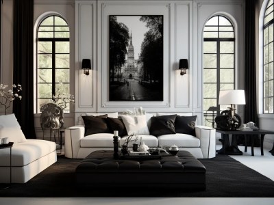 Luxury Living Room Design In Black And White With A Large Painting