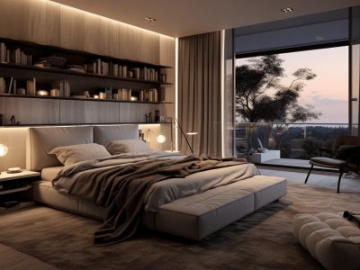 Modern Bedroom With Book Lining And A Modern View
