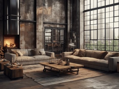 Modern Industrial Living Room With Large Windows