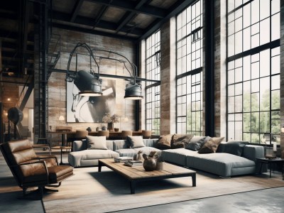Modern Industrial Living Room With Windows