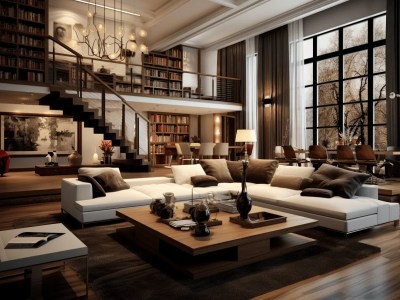 Modern Interior Design In A Large House With Large Bookshelves