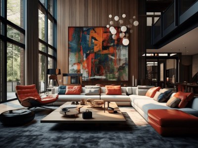 Modern Living Room Design That Features Furniture And Artwork