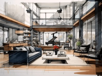 Modern Living Room Interior Design Sketch