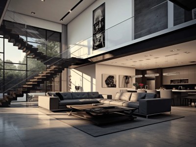 Modern Living Room Is Near A Staircase Of Stairs