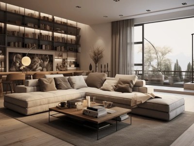 Modern Living Room With Lots Of Bookshelves