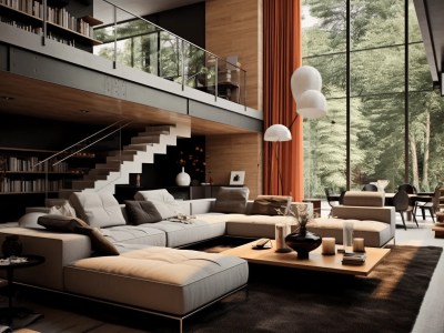 Modern Living Room With Lots Of Floor To Ceiling Windows