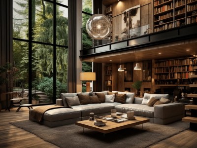 Modern Living Room With Wooden Floors And Bookshelves