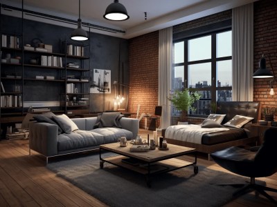 Modern Loft Style Living Room With Brick Walls And A Coffee Table