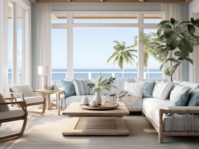 Modern Mediterranean Beachfront House Inspired Livingroom 3D Illustration