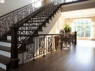 Modern Stairs With Ornate Wrought Iron Railings