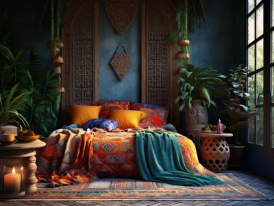 Moroccan Bedroom With Bed And Curtains
