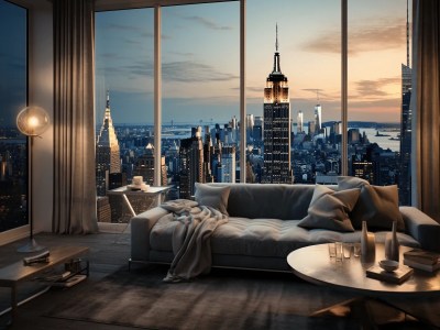 New York City'S Tallest Living Room At Sunset, With New York City Pictured