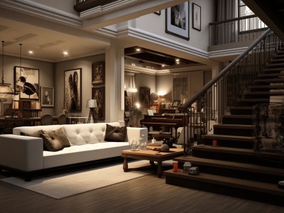 Nice Looking Room With Stairs And Couches