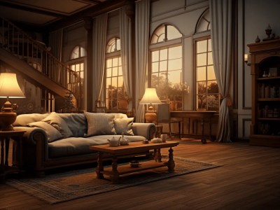 Old White Wooden Style Living Room.