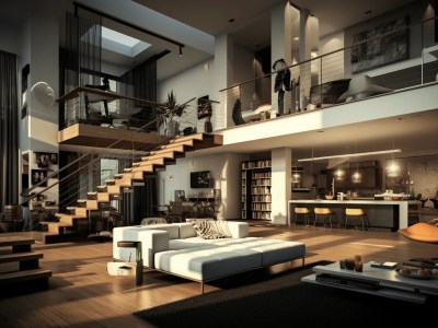 Open Living Room Is Shown On The Stairs