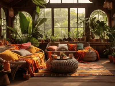 Orange And Brown Living Room In The Middle Of A Tropical Forest