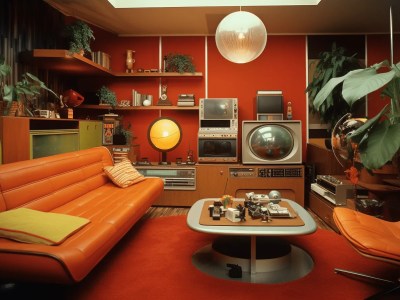 Orange Couch In An Orange Colored Room