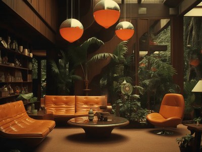 Orange Leather Chairs With Lamp Lights Hanging Down