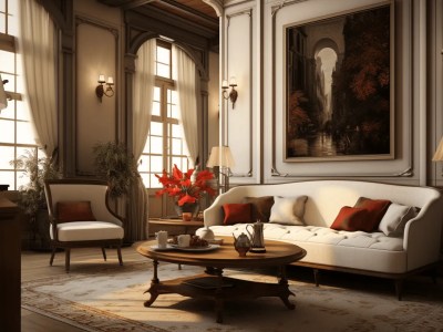 Ornate Living Room Has Furniture With White Decorations