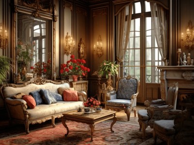Ornate Living Room With Beautiful Decorations