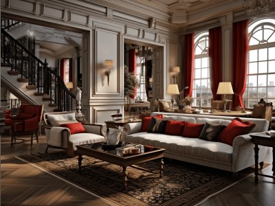 Ornate Living Room, With Red And White Decor