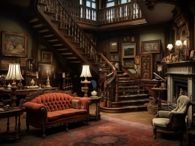 Ornate Living Room With Staircase