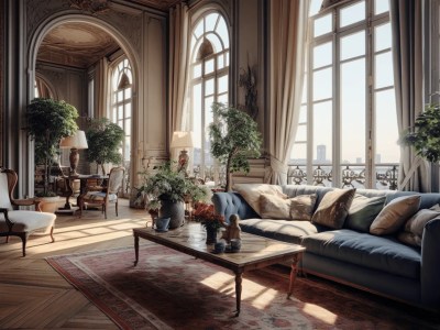 Paris Style Living Room With Many Windows