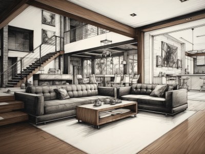 Pencil Rendering Of A Living Room
