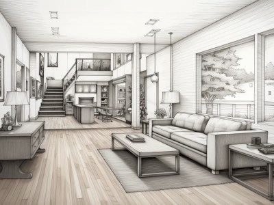 Pencil Sketch Of An Interior Of A Living Room